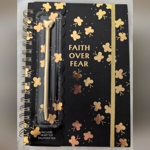 Black & Gold "Faith Over Fear" Butterfly Journal with Gold Heart Pen & Stickers